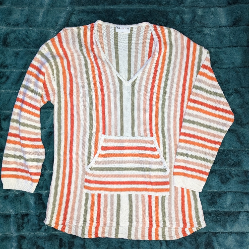 First Love by Lovelyn Striped Knit Hoodie Sweater – Multicolor